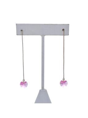 Vintage Sterling Silver 925 Pink Crystal Heart Drop Earrings